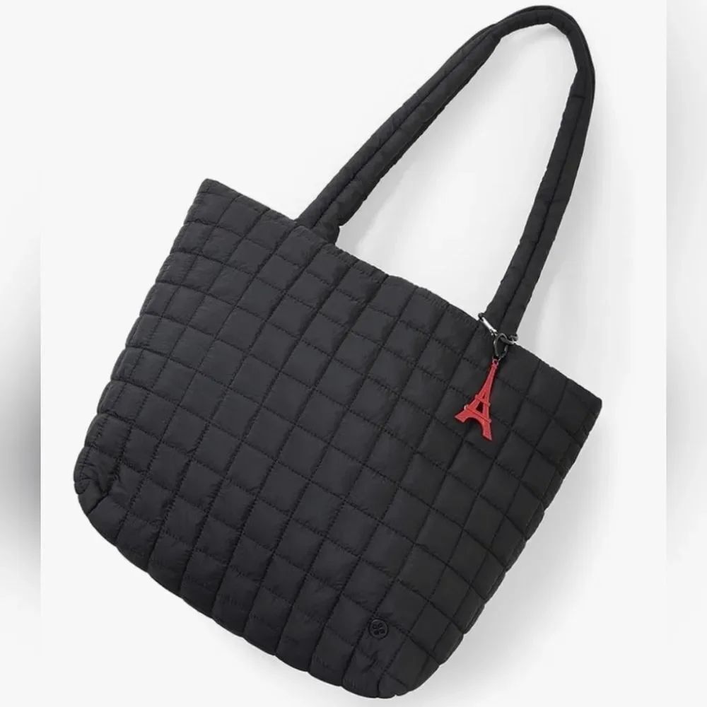 💬🩵⏭️NWT Black Nylon Diamond Quilted Zippered Tote Bag